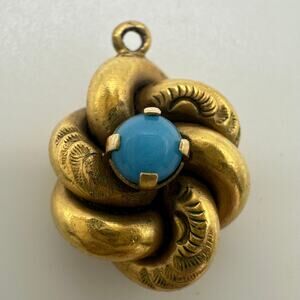 Antique 1800s Victorian 14kt solid gold genuine turquoise cabochon pendant charm
